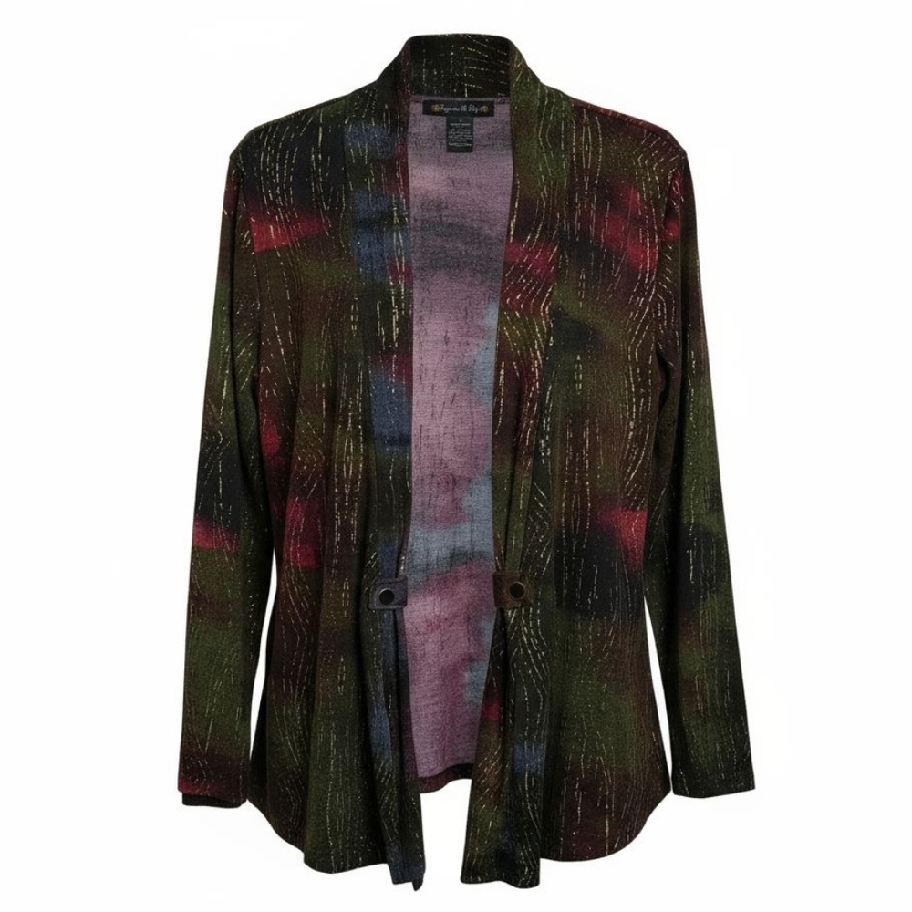 Women's Medium Cardigan Sweater Open Front Gold Metallic Suzie in the City